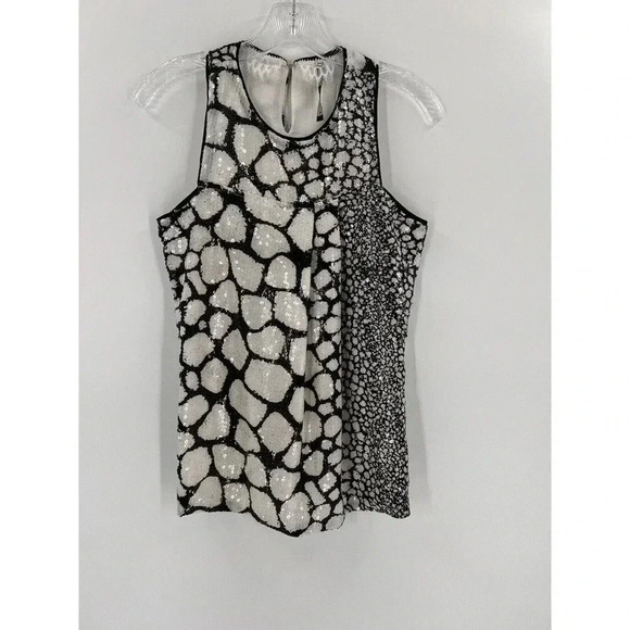 Anthropologie Poleci Animal Print Sequin Sleeveless Blouse Keyhole Back Size 4 - Picture 1 of 9